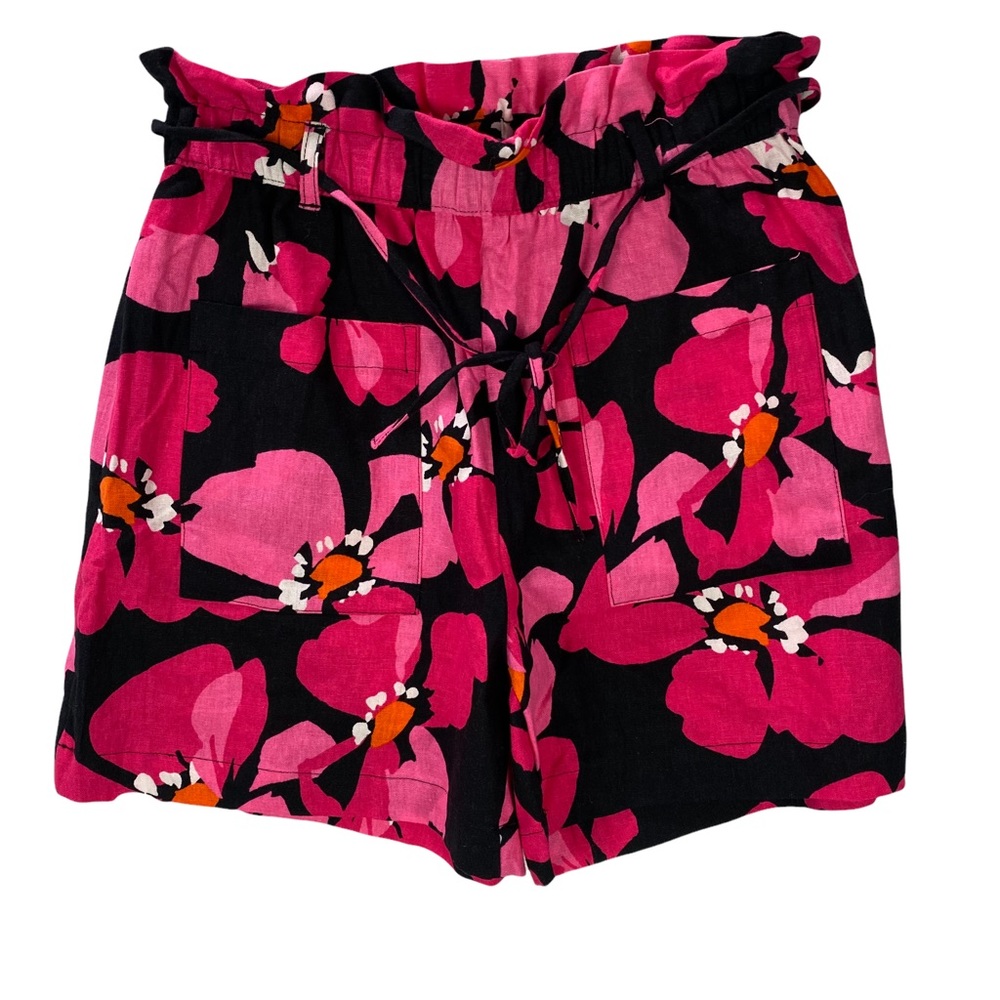 Who What Wear Linen Floral High Rise Paperbag Waist Short